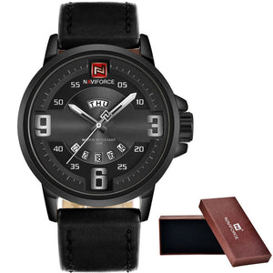 NAVIFORCE Casual Watches Analog Quartz Leather Waterproof + Date Clock