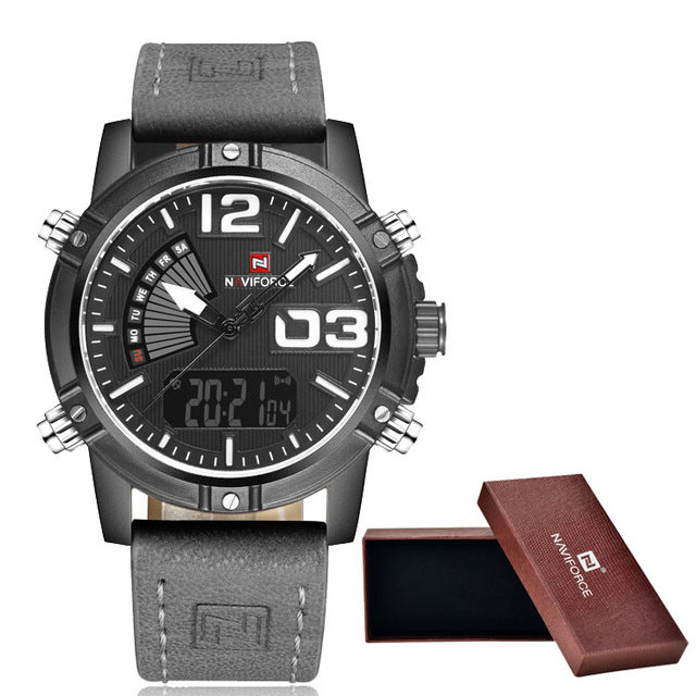 NAVIFORCE Men's Dual Display Quartz Watches Leather strap + origin box