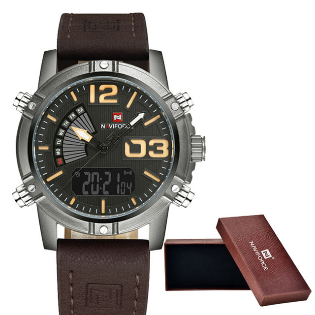 NAVIFORCE Men's Dual Display Quartz Watches Leather strap + origin box