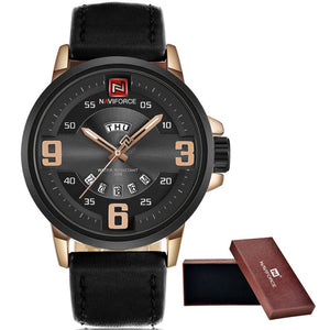 NAVIFORCE Casual Watches Analog Quartz Leather Waterproof + Date Clock
