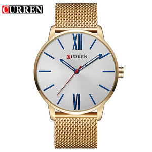 CURREN Luxury Brand Quartz Watch Men's Black Casual Business Stainless Steel Mesh band Quartz-Watch Fashion Thin Clock male