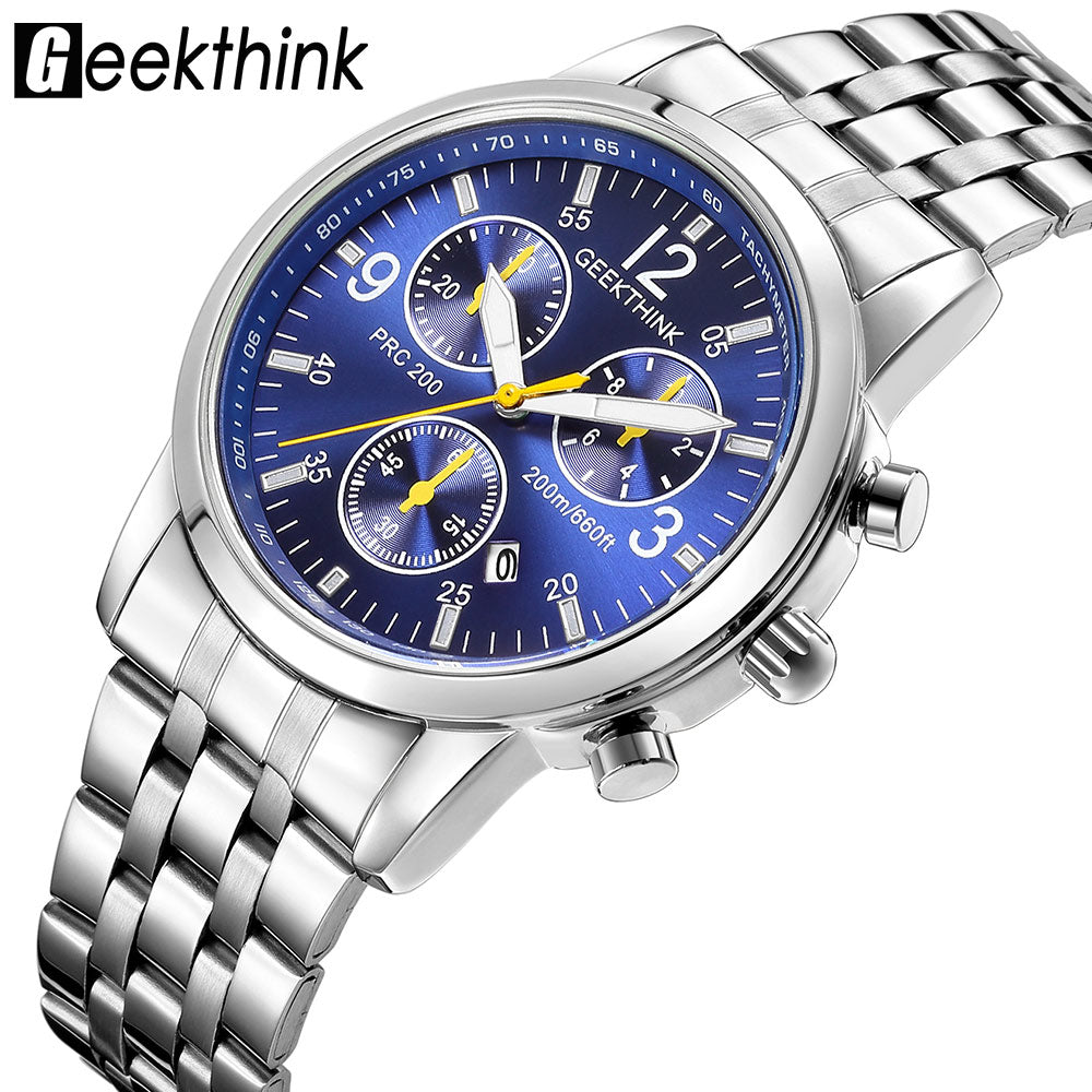 GEEKTHINK Stainless steel Strap Classcic Clock Auto Date for Male